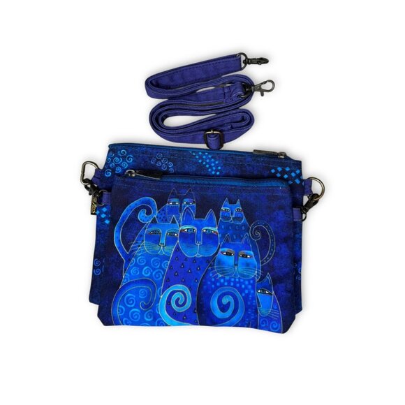 Laurel Burch Blue Cats Convertible Crossbody Bag Two Pocket - Picture 2 of 12
